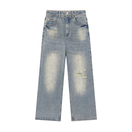 BECKEN Medium wash distressed bootcut jeans